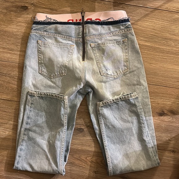 Grlfrnd Denim Turner Straight Leg Baggy Boy Elastic Band Distressed Zip Jeans 27 - Picture 5 of 8